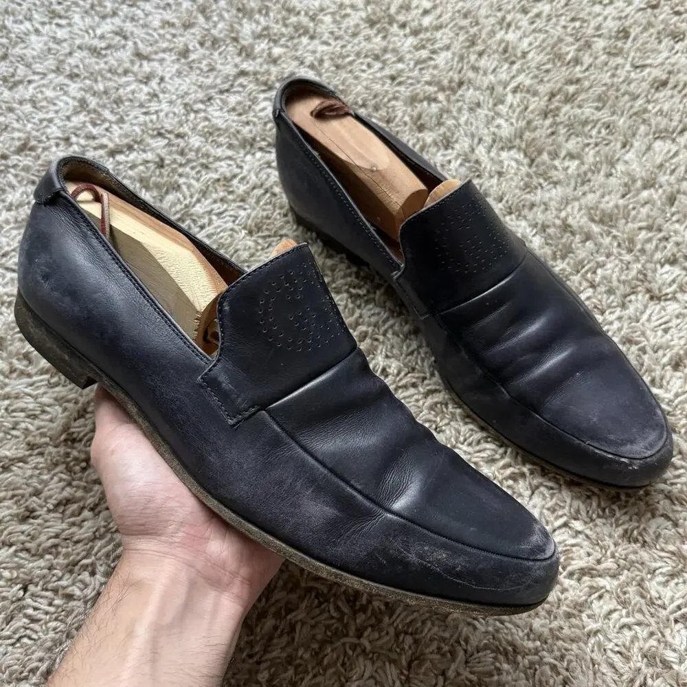 Vintage Gucci GG Monogram Punched Leather Loafers Slip On Black Men’s Size 9 D